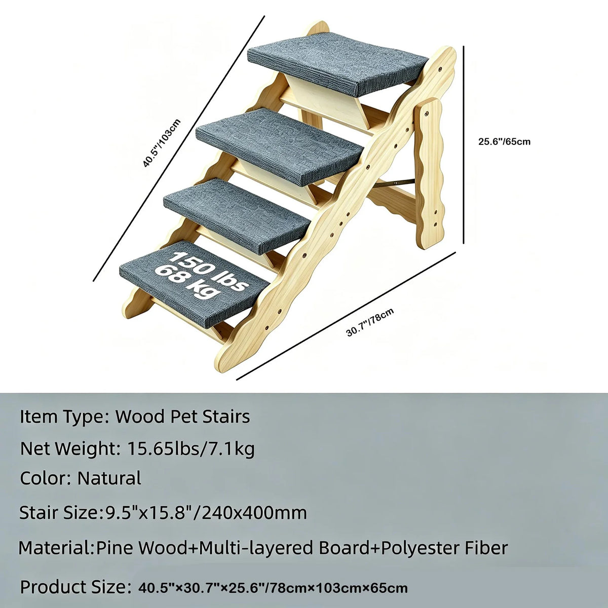 HiMISS Foldable Wooden Pet Stairs And Dog Safety Ramp