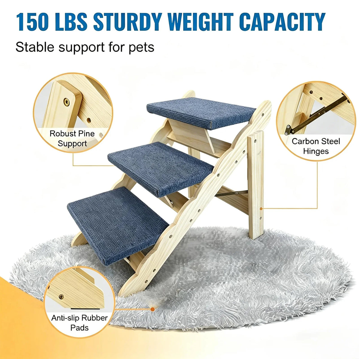 HiMISS Foldable Wooden Pet Stairs And Dog Safety Ramp