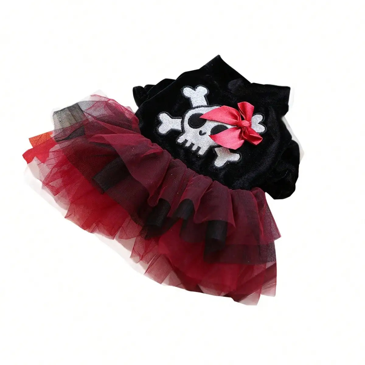 Dog Halloween Tulle Costume Featuring Skull Bow Pattern Design