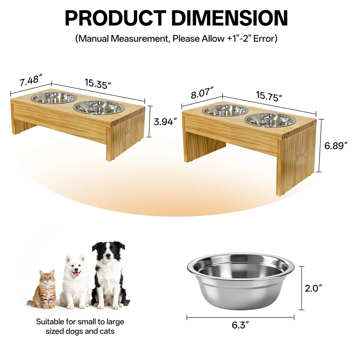 Wooden Elevated Dog Feeder Stand With Dual Stainless Steel Bowls