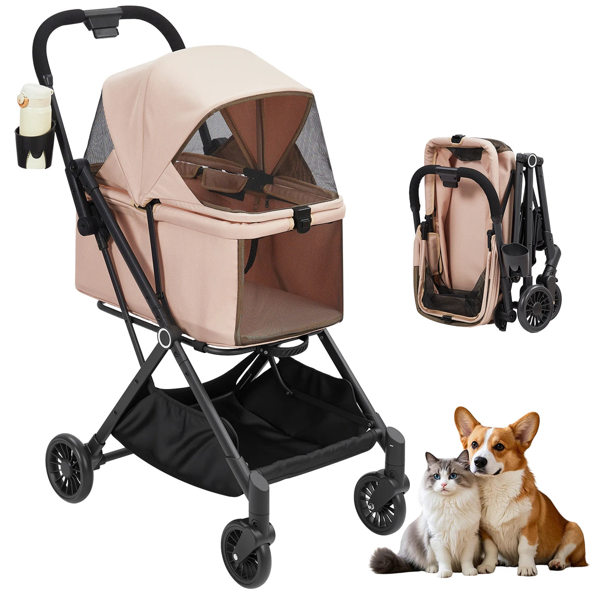 EliteZ Four Wheel Foldable Lightweight Pet Stroller For Dogs