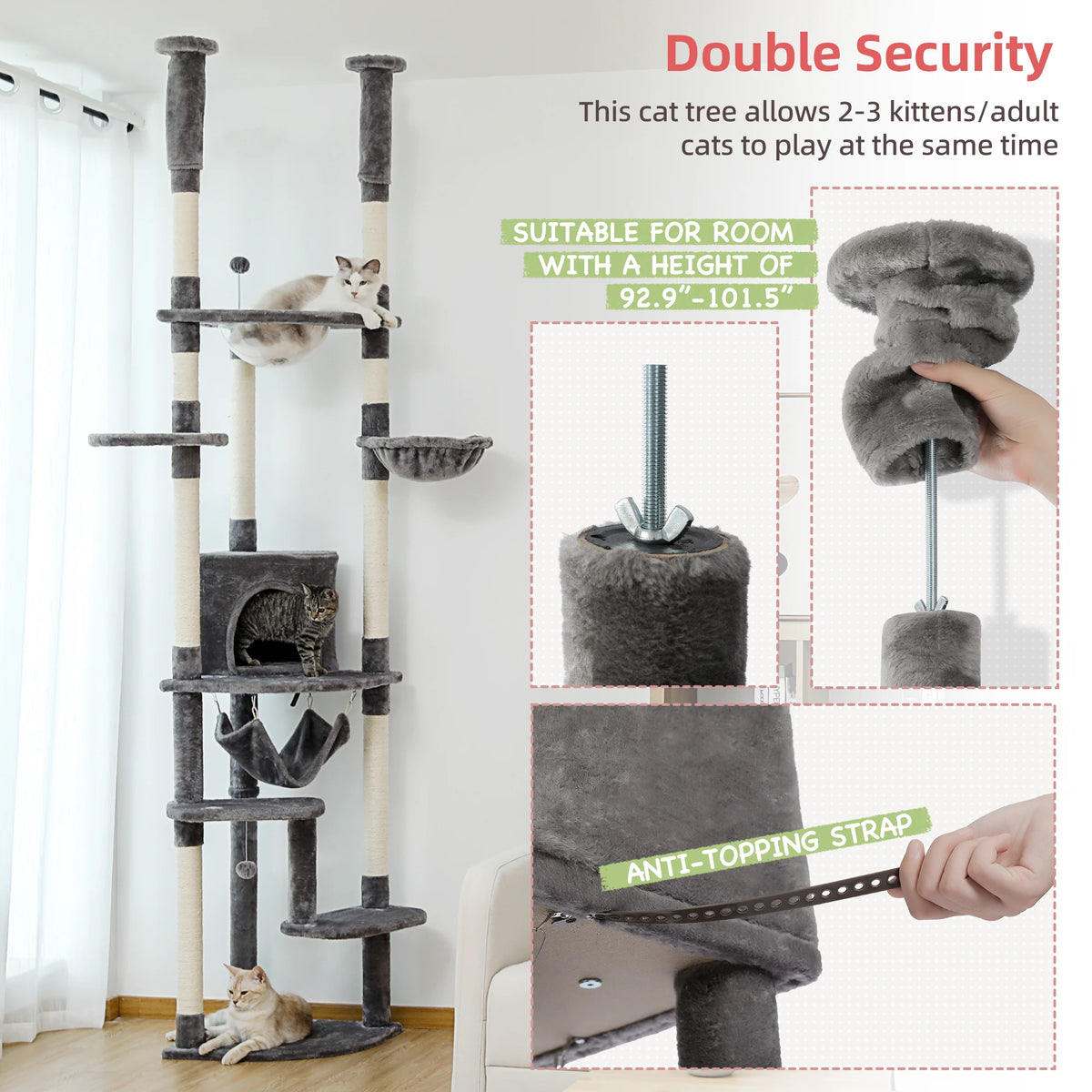 PAWZ Road Adjustable Cat Tower With Durable Scratching Posts