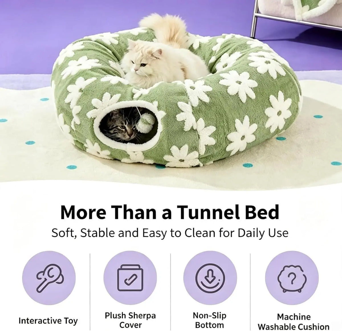 Floral Plush Folding Dachshund Tunnel Dog Bed With Comfortable Cushion