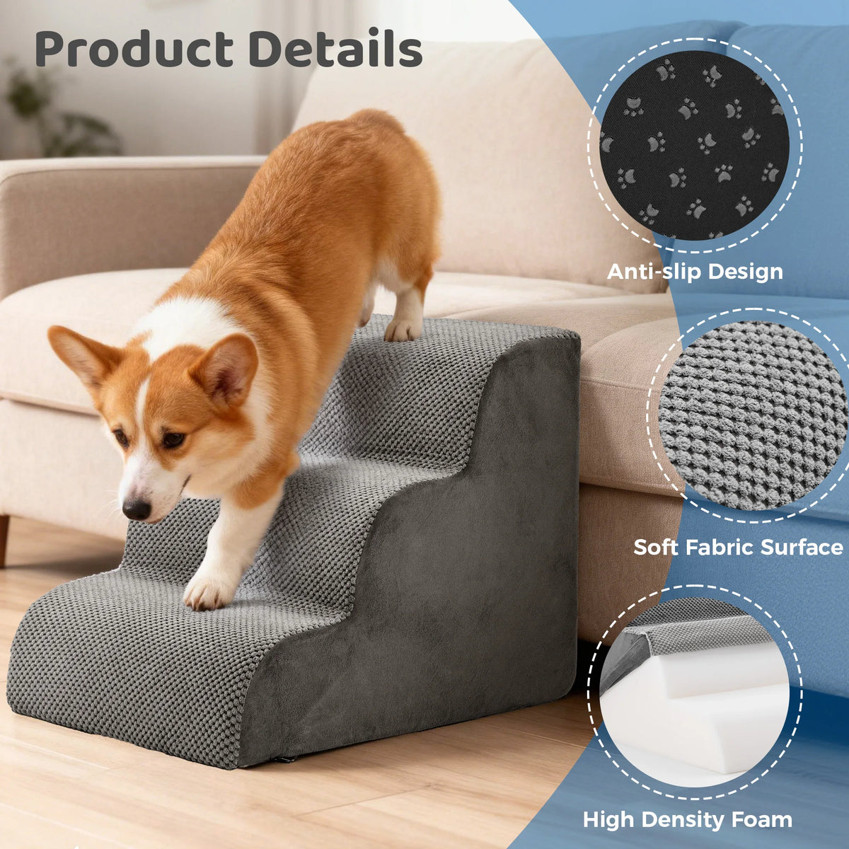 Curved High Density Foam Pet Stairs For Small Dogs