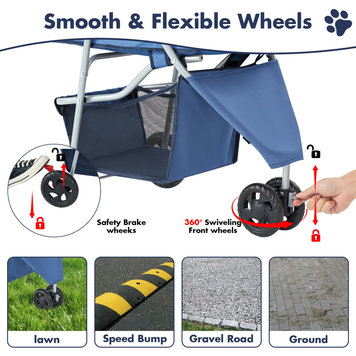 Dumos 3 Wheels Foldable Pet Stroller For Dogs And Cats