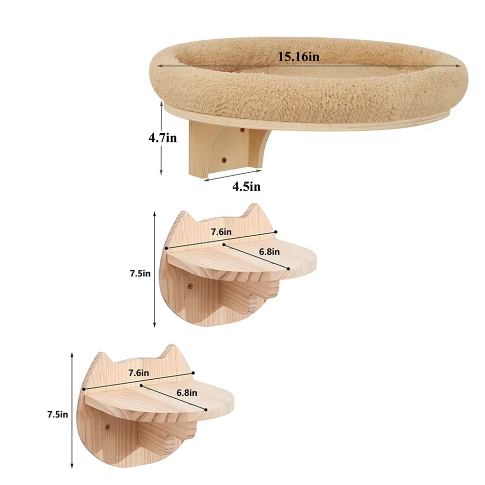 CWV Wall Mounted Wooden Cat Shelves Hammock Scratching Post