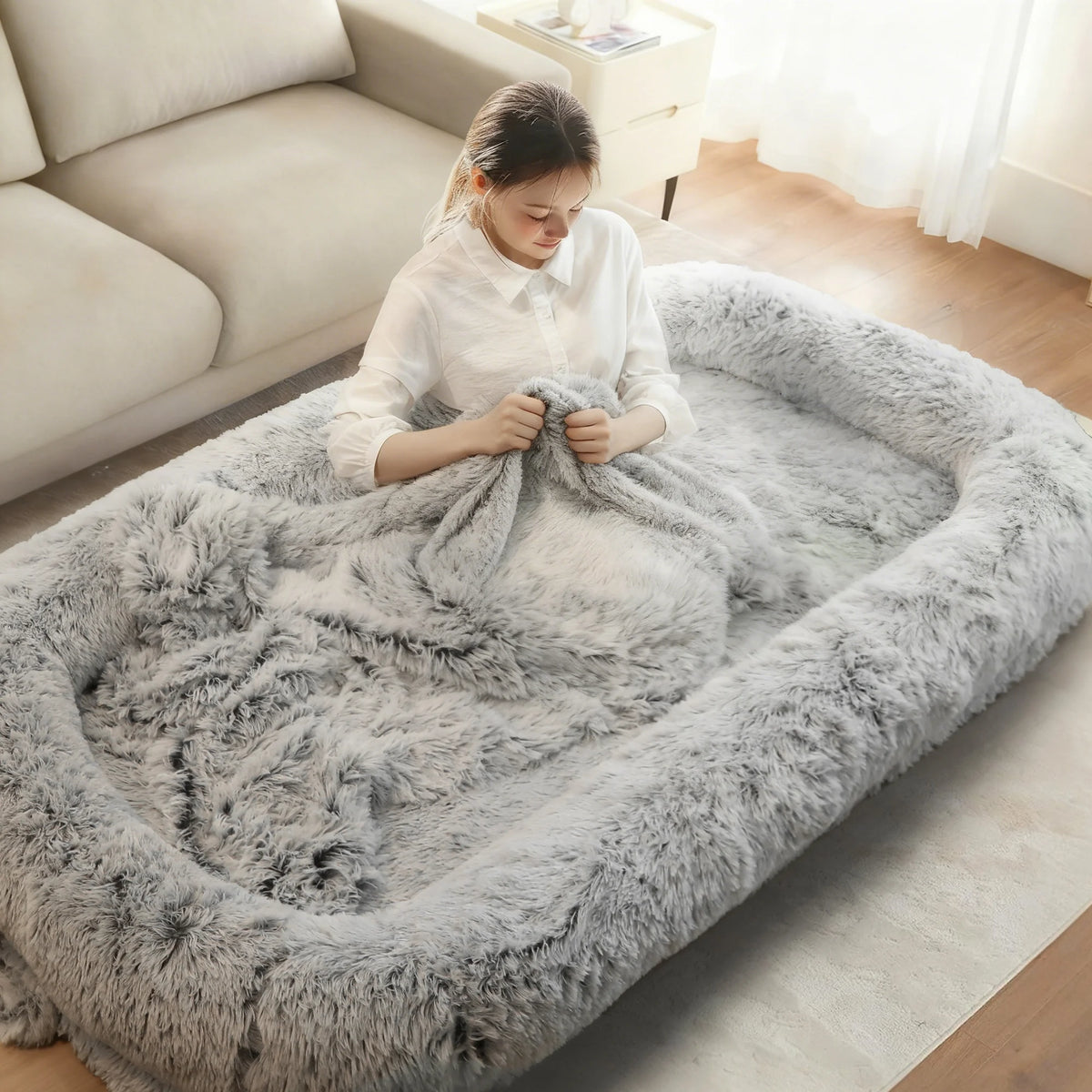 Orthopedic Faux Fur Pet Bed With Removable Cover For Adults