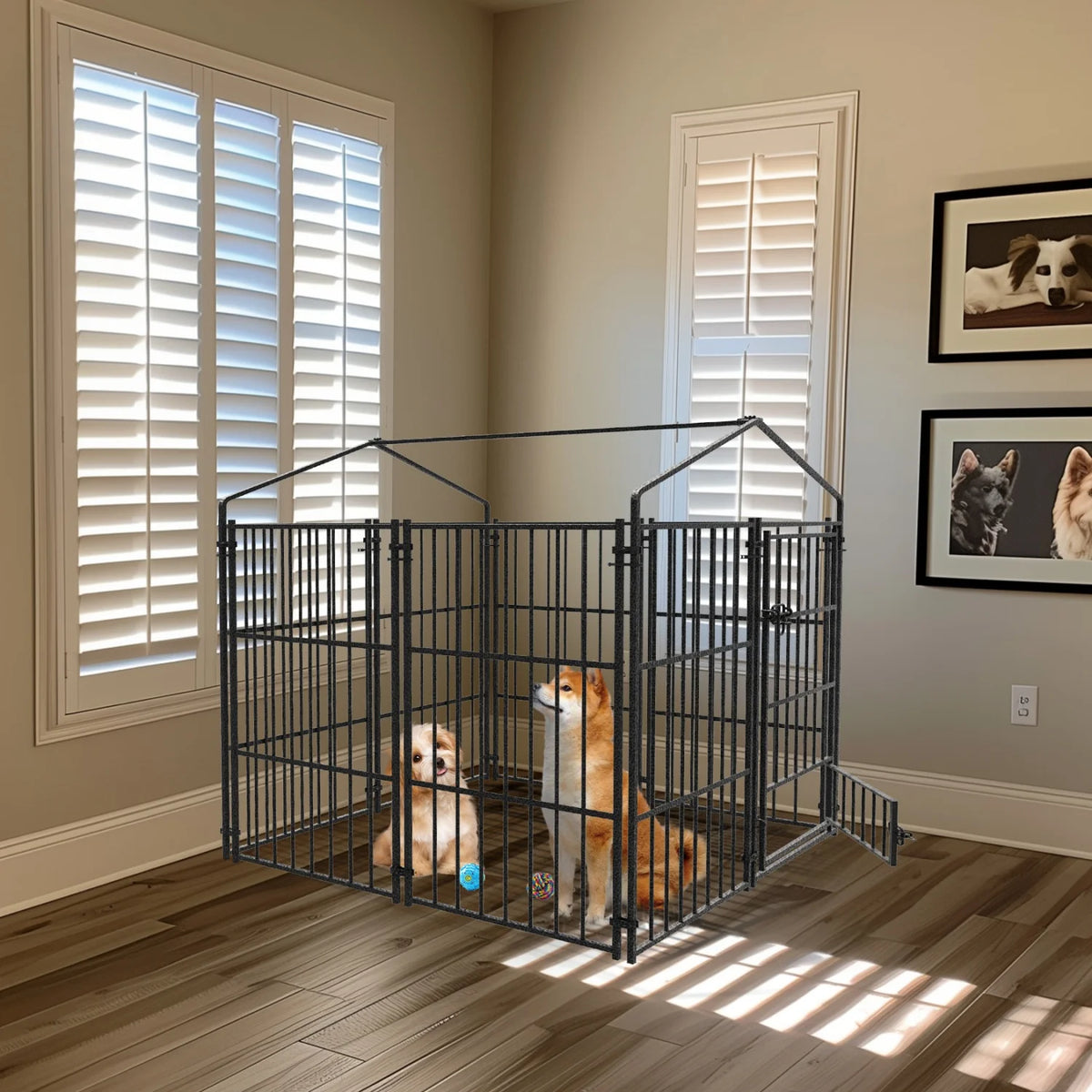 Heavy Duty Metal Dog Kennel With Roof For Outdoor Pets