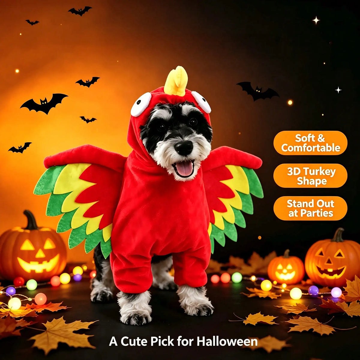 Halloween Turkey Pet Standing Costume With 3D Wings For Dogs