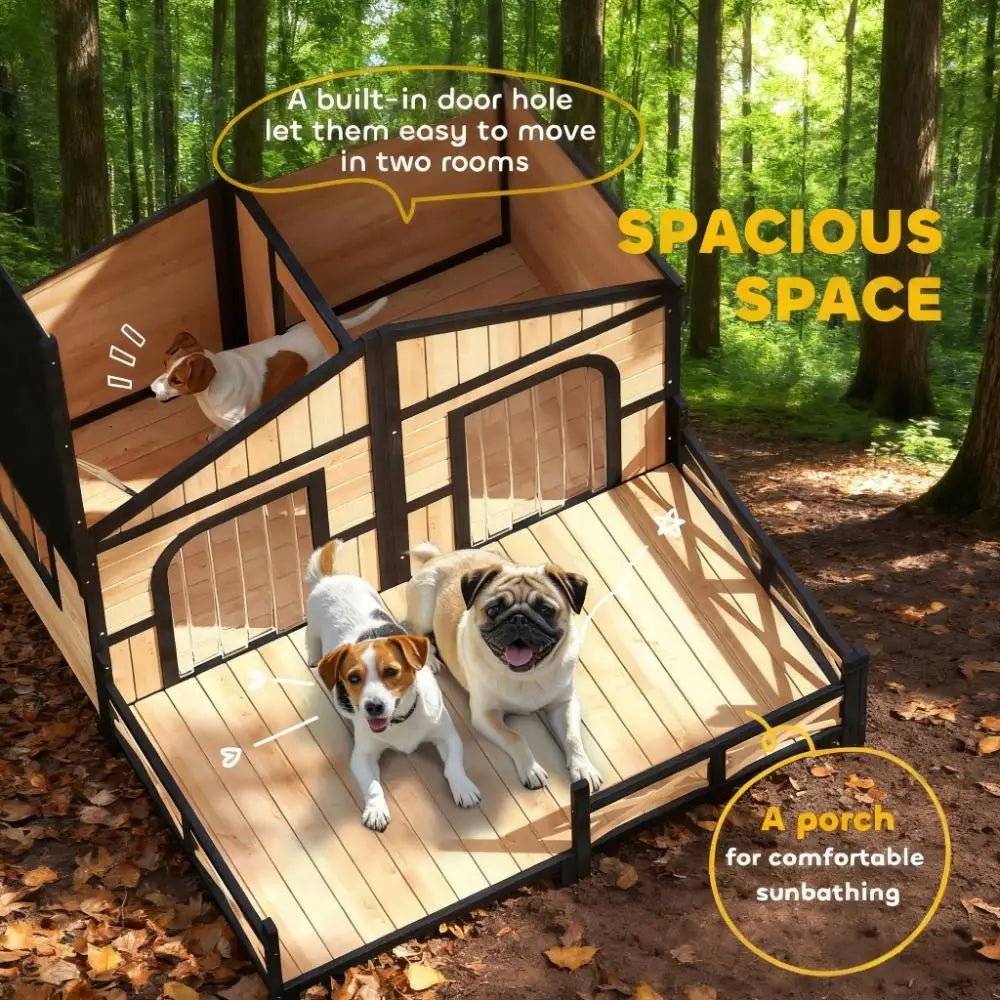 Weatherproof Wooden Dog House With Porch And Elevated Floor