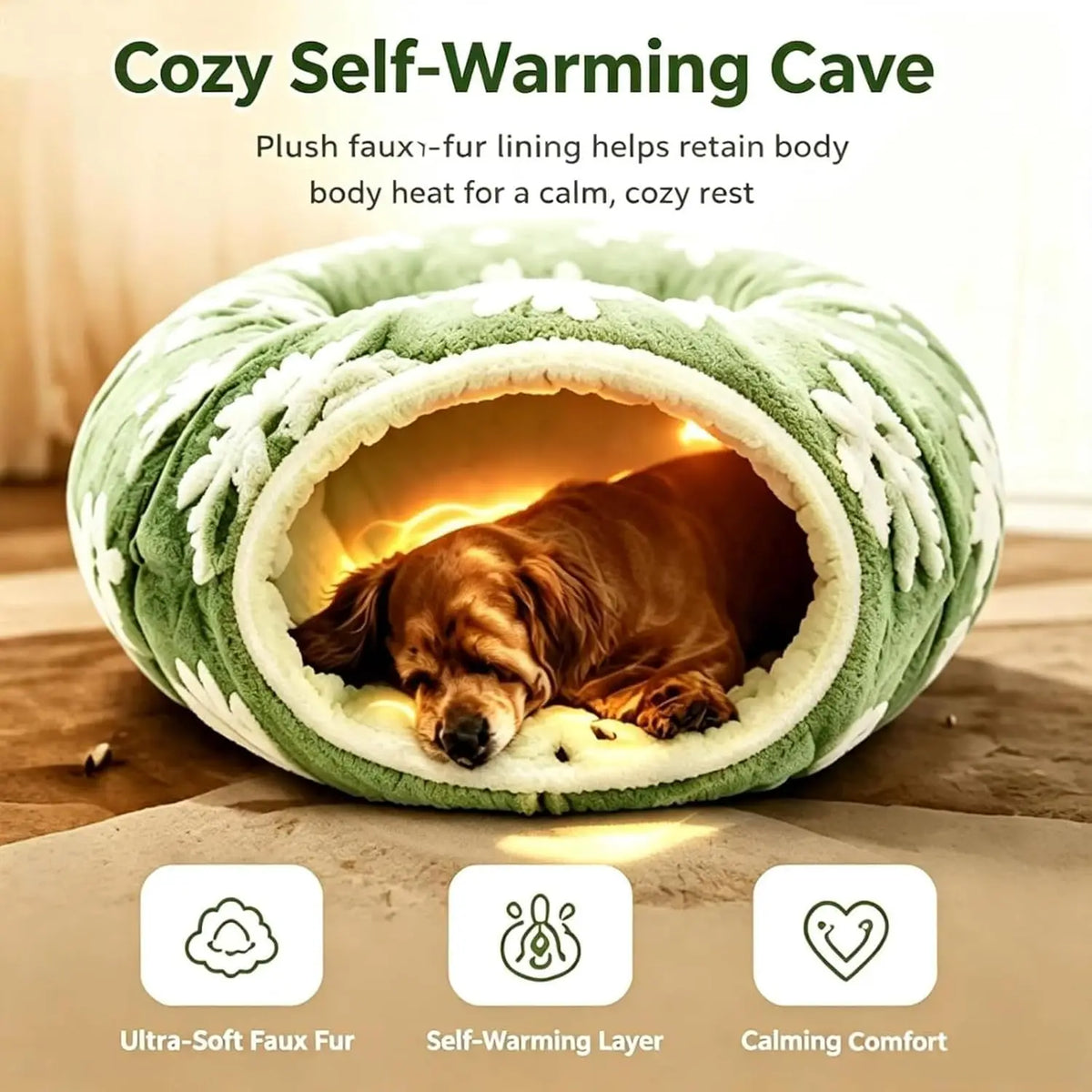 Floral Plush Folding Dachshund Tunnel Dog Bed With Comfortable Cushion