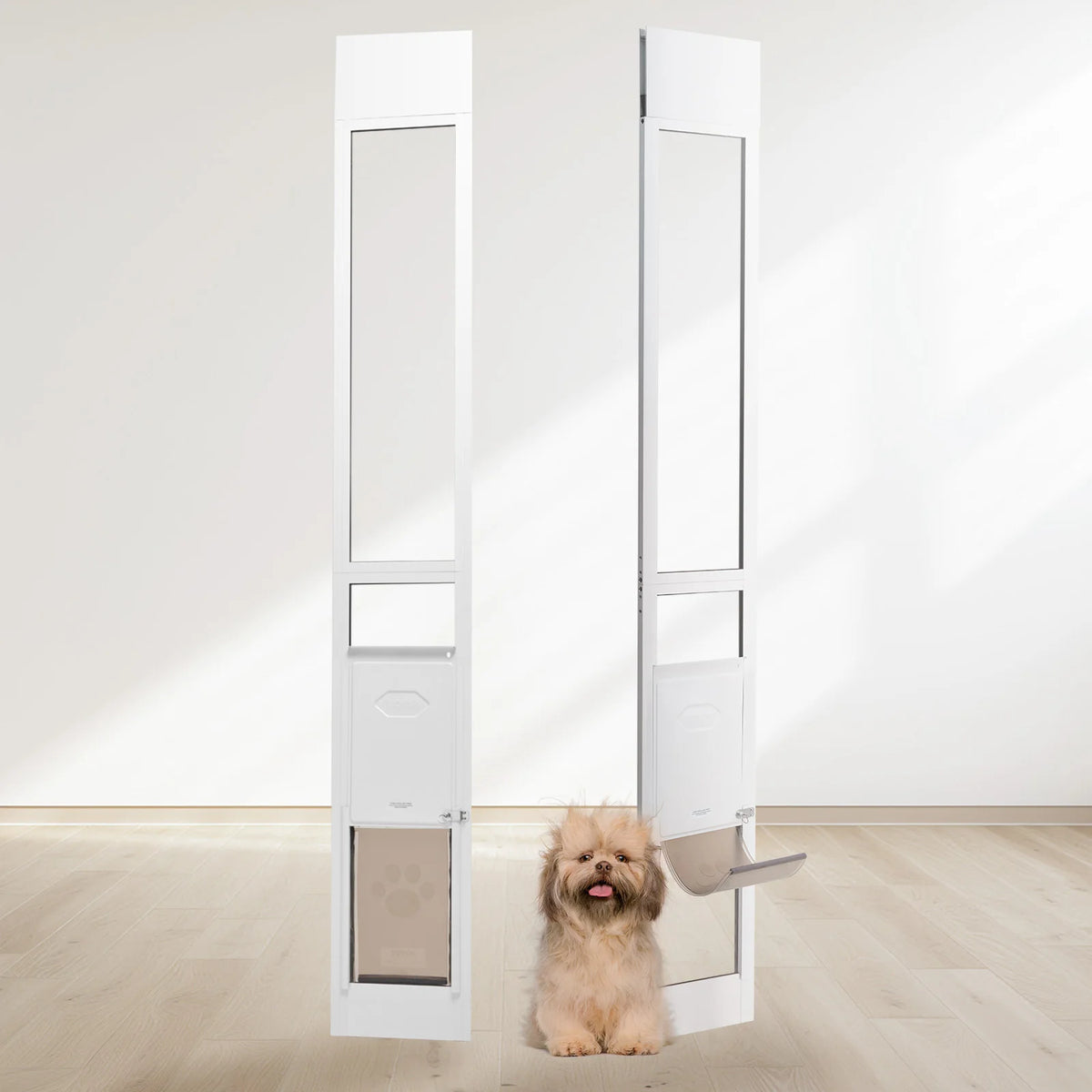 SucceBuy Adjustable Height Aluminum Frame Tempered Glass Sliding Pet Door