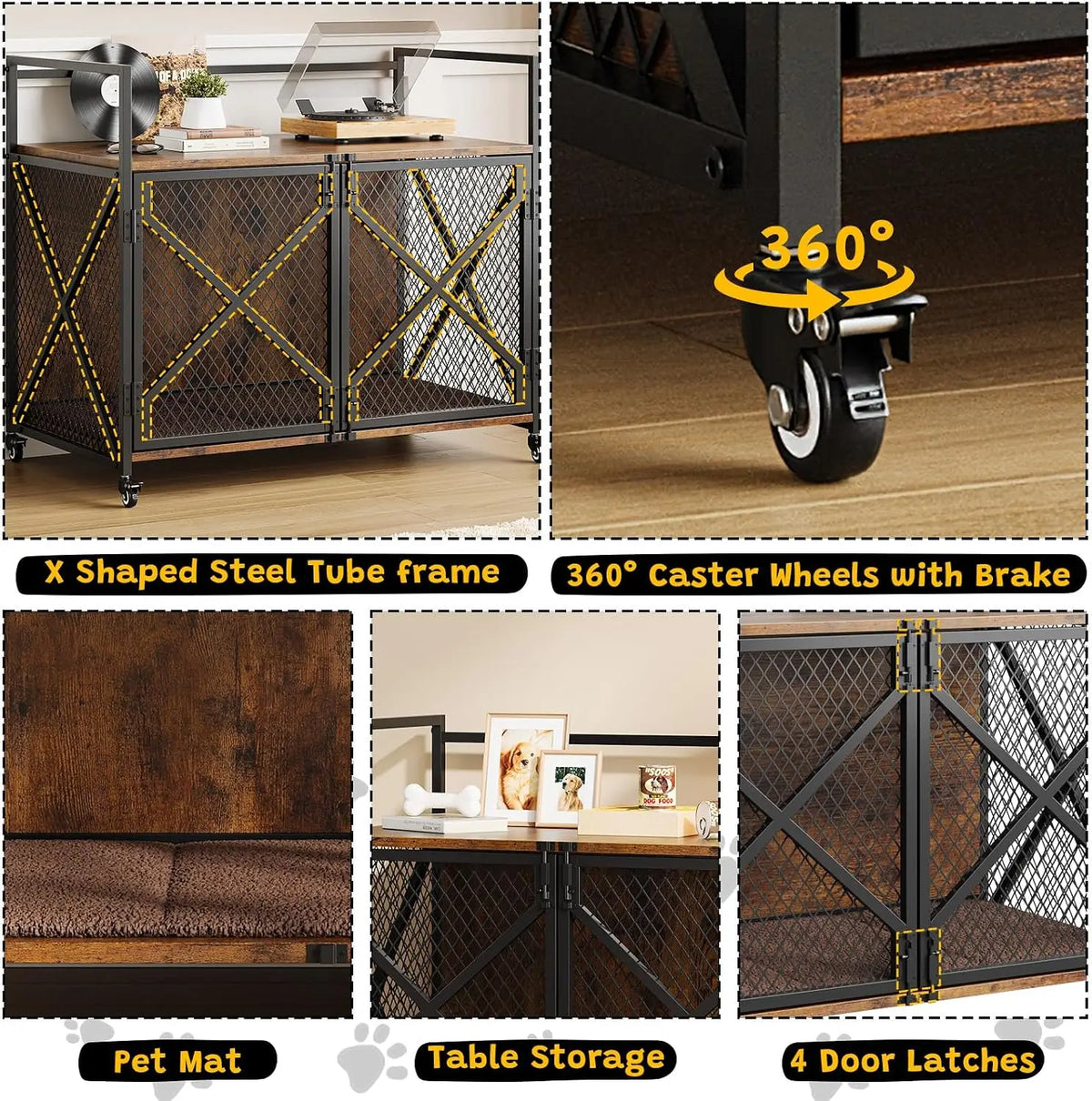 Garvee Heavy Duty Pet Crate Furniture Style With Double Doors
