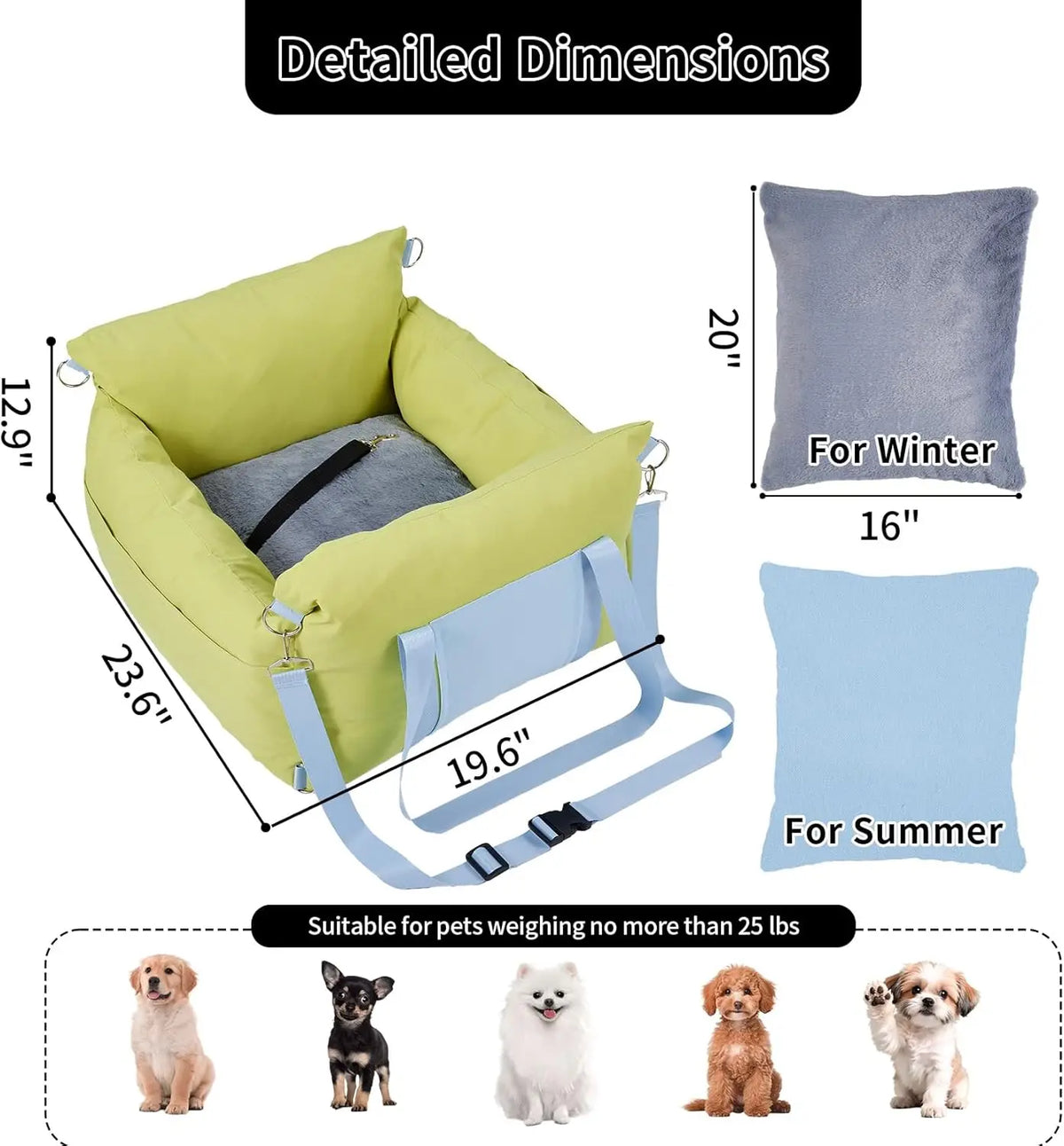 HiMISS Waterproof Dog Car Seat Booster With Storage Pockets