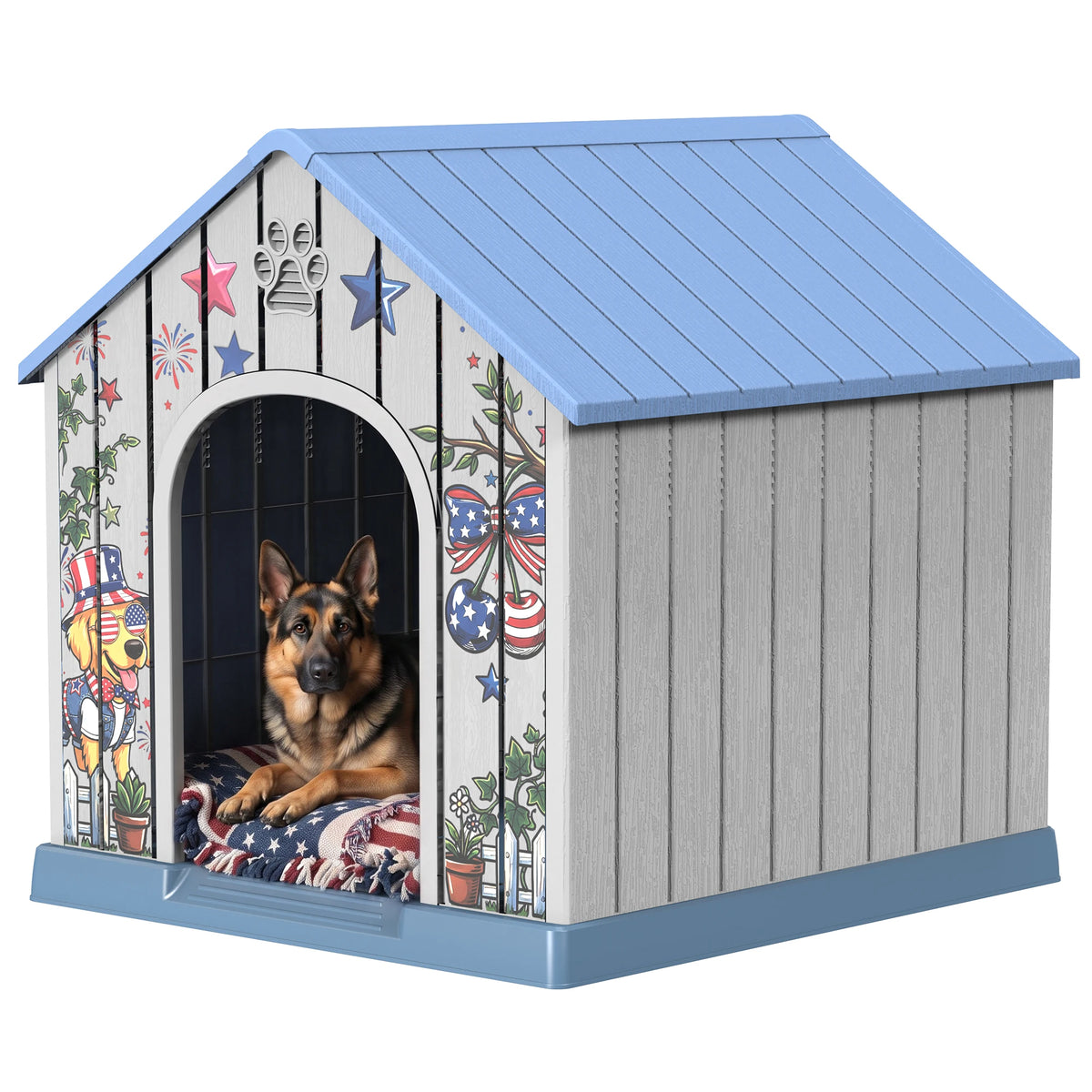 Weatherproof Outdoor Plastic Dog House With Printed Door Design