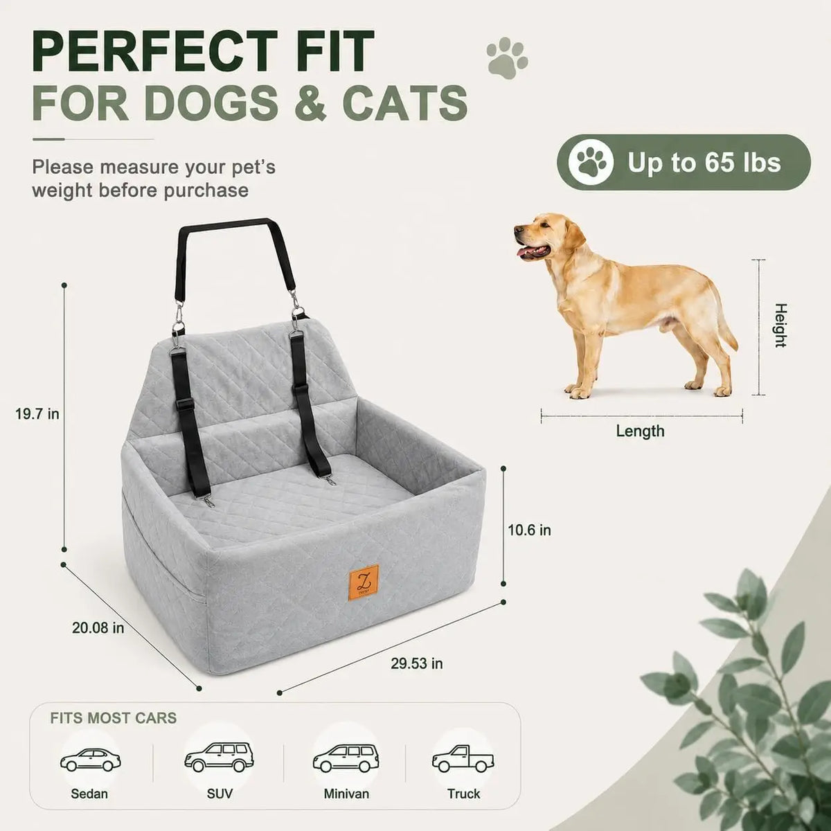 Washable Dog Car Seat Booster With Harness And Protective Base