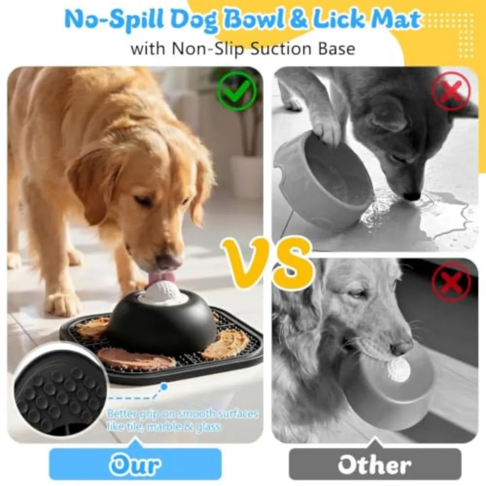Interactive Slow Feeder Dog Bowl With Rolling Ball And Lick Mat
