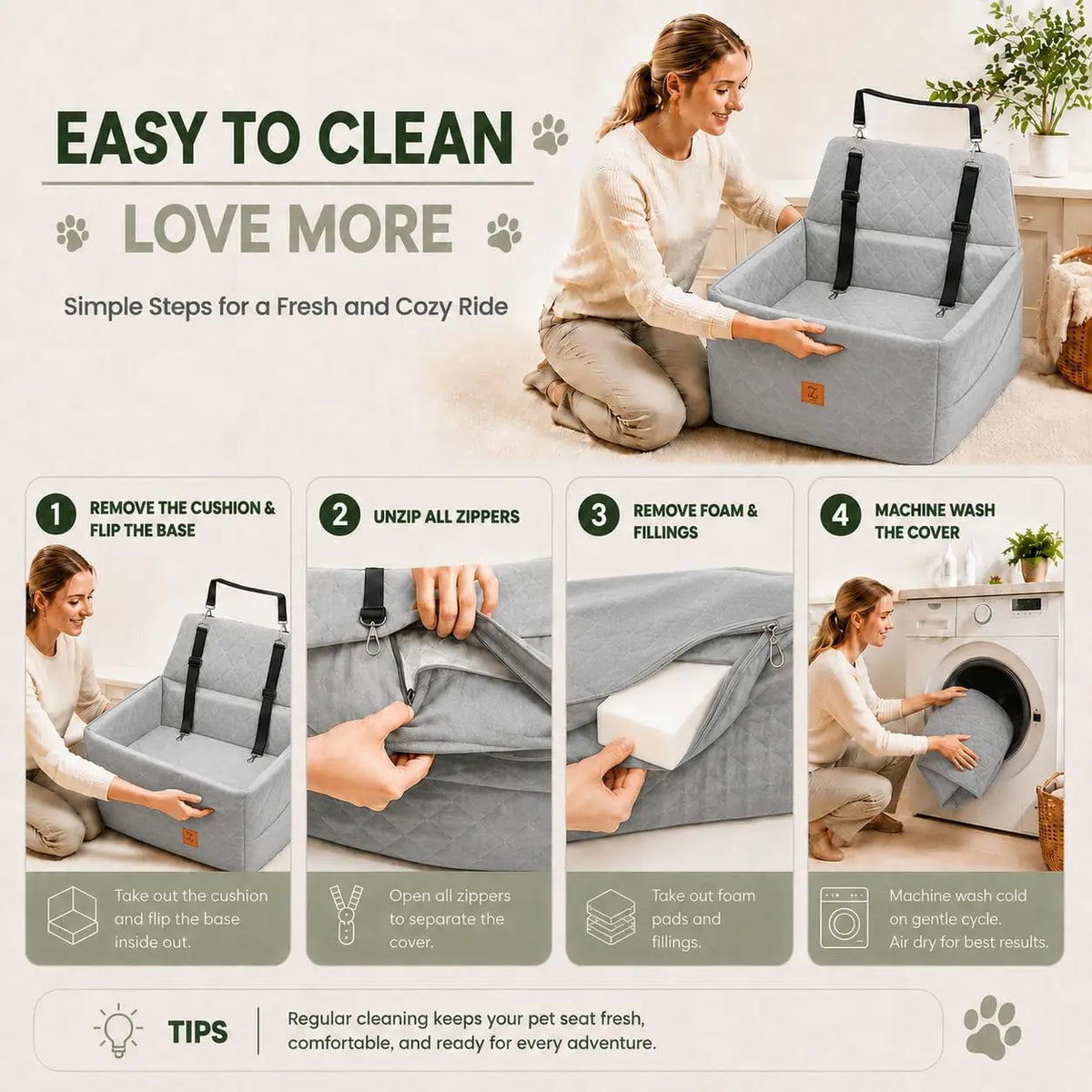 Washable Dog Car Seat Booster With Harness And Protective Base