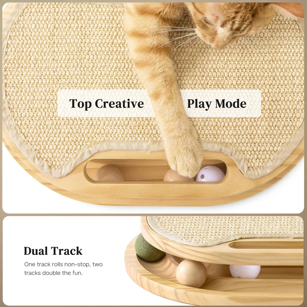 Stable Pinewood Cat Scratcher With Sisal Ball Track Toy