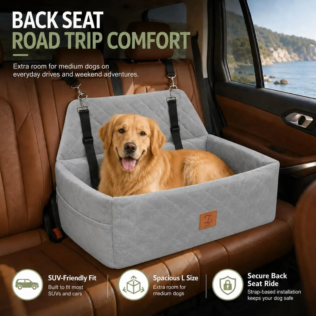 Washable Dog Car Seat Booster With Harness And Protective Base