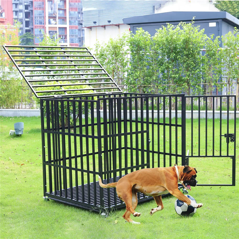 BINGOPAW Metal Rolling Dog Crate Kennel With Tray