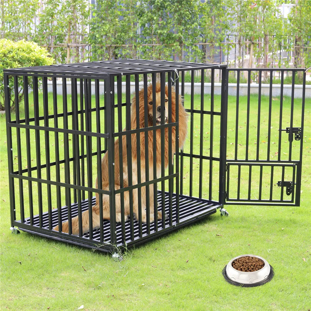 BINGOPAW Metal Rolling Dog Crate Kennel With Tray