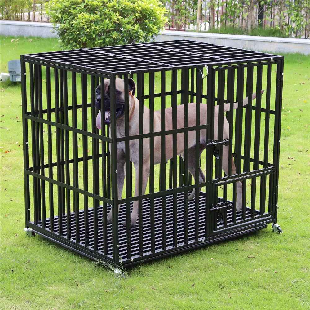 BINGOPAW Metal Rolling Dog Crate Kennel With Tray