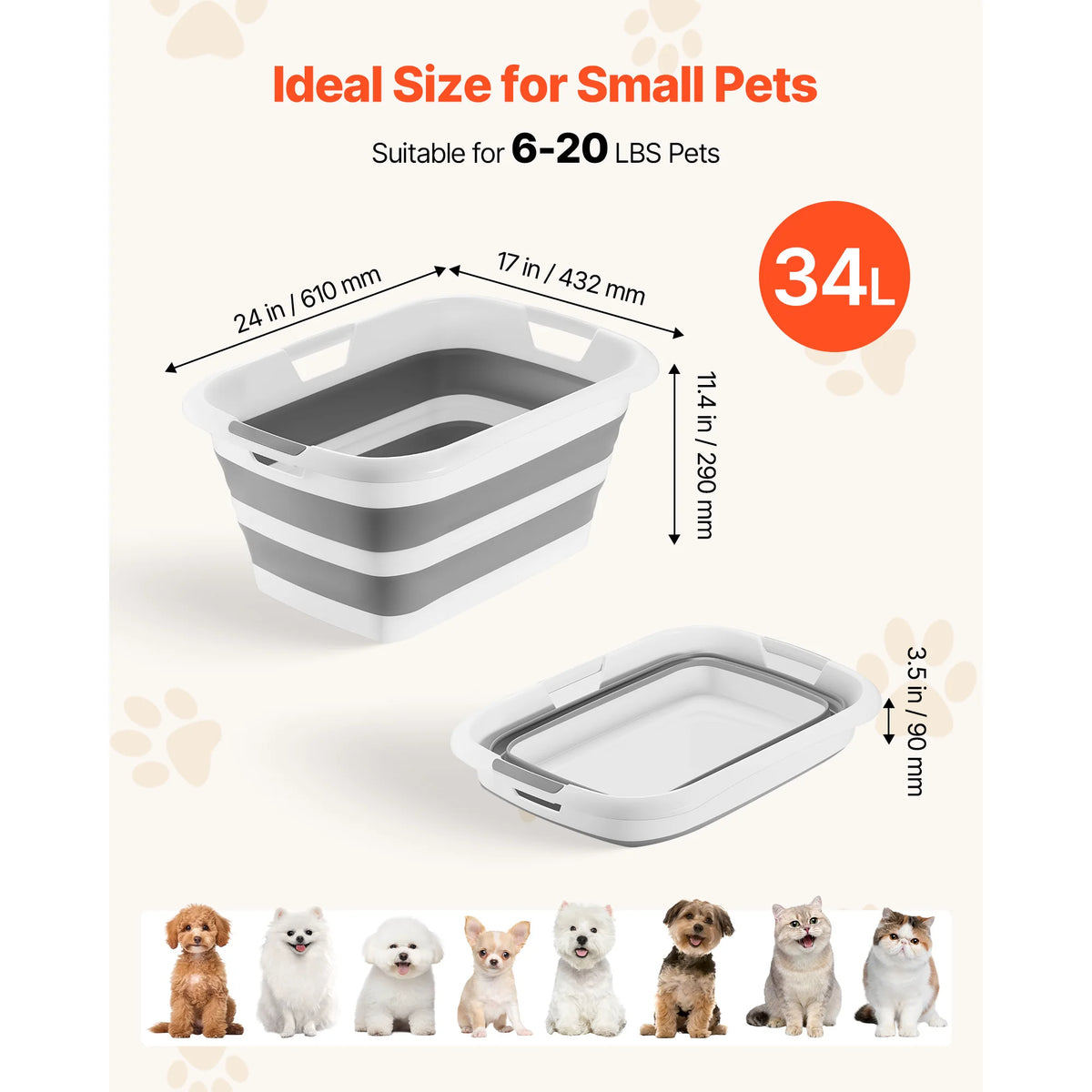 Collapsible Portable Dog Bathtub Space Saving Built In Drainage