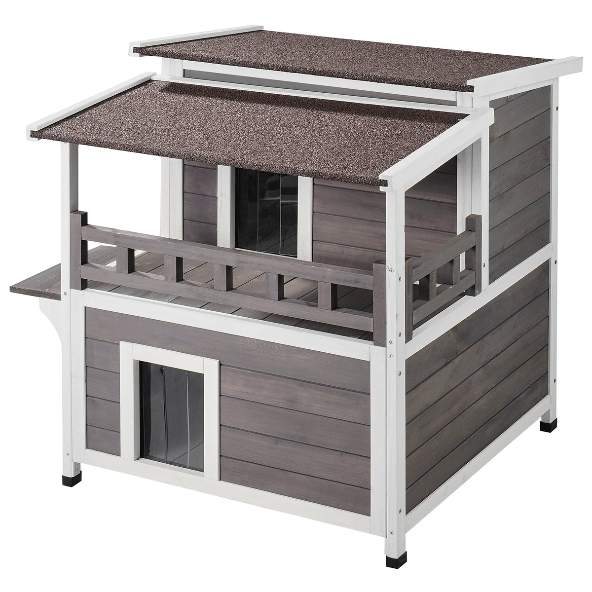 Weatherproof Cedar Outdoor Cat House With Balcony And Double Floor
