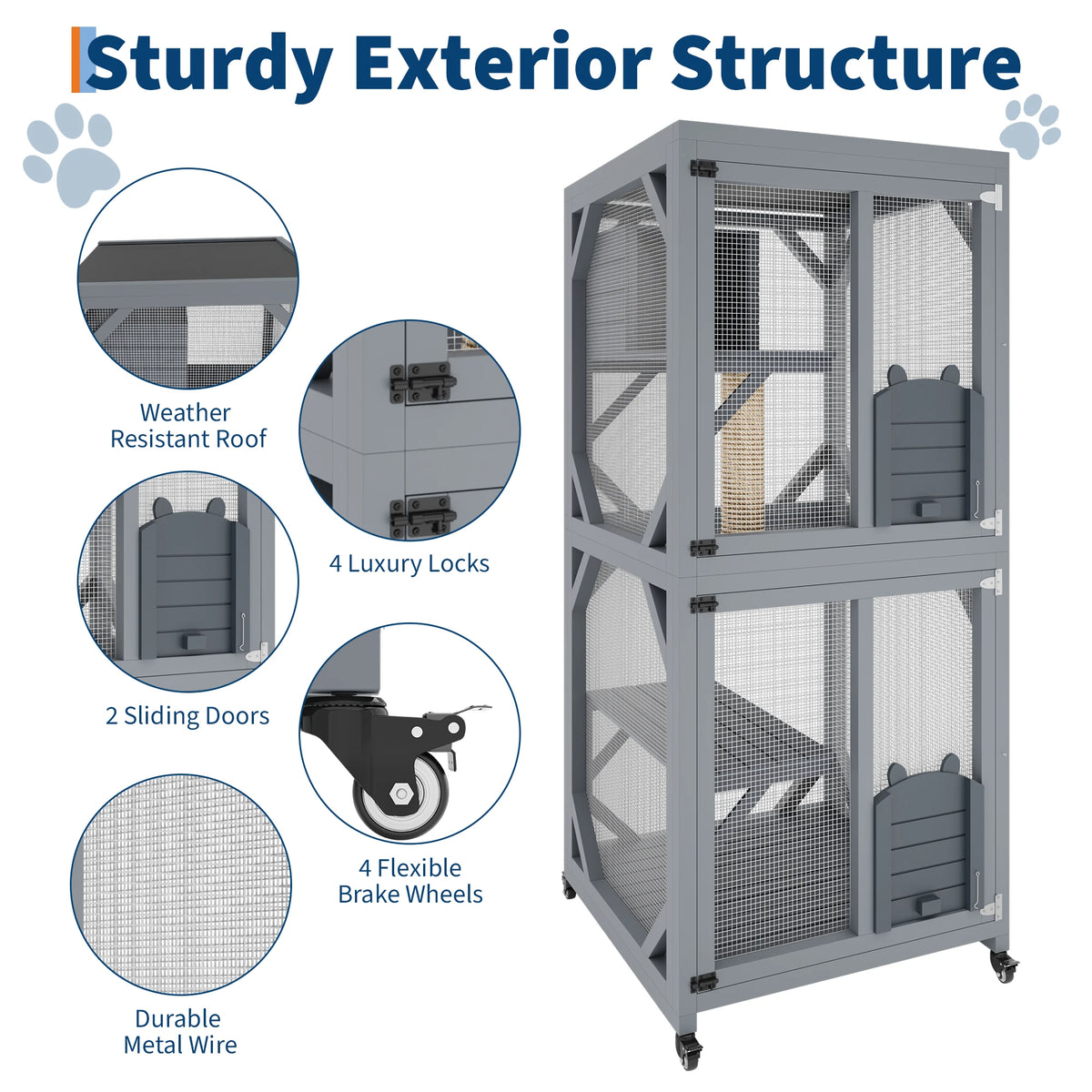 Portable Outdoor Cat Enclosure With Wheels And Weatherproof Roof