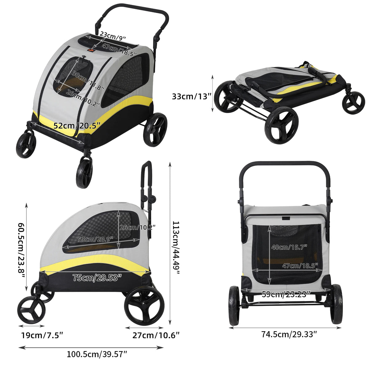 Bingopaw 4 Wheel Foldable Dog Stroller Large Double Carrier