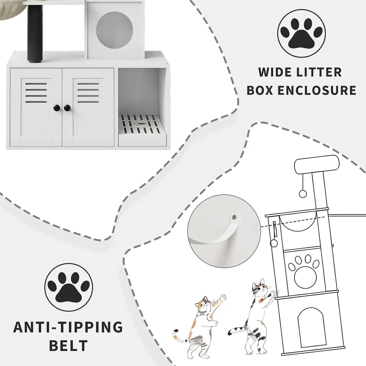 Garvee Cat Tower With Hidden Litter Cabinet And Padded Hammock