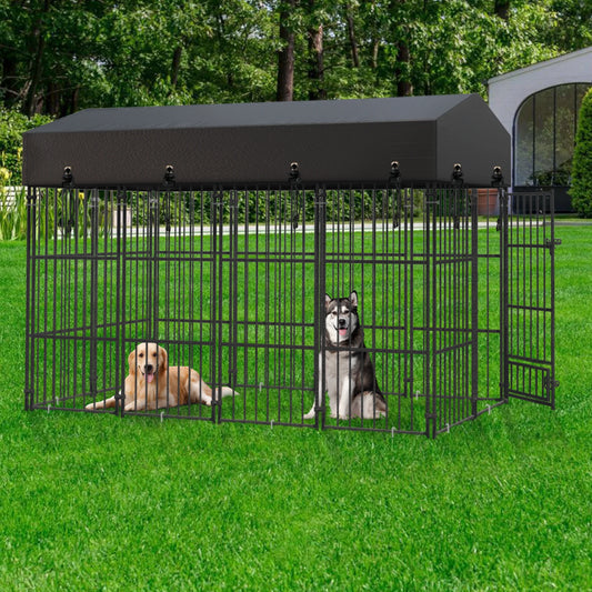 Heavy Duty Metal Dog Kennel With Roof For Outdoor Pets