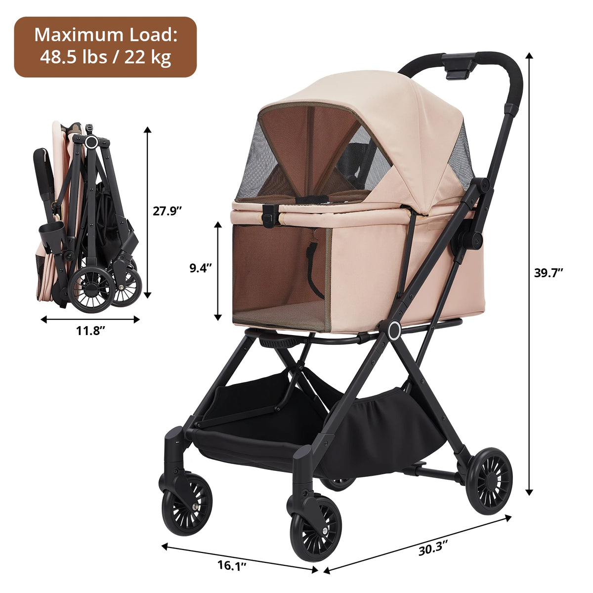 EliteZ Four Wheel Foldable Lightweight Pet Stroller For Dogs