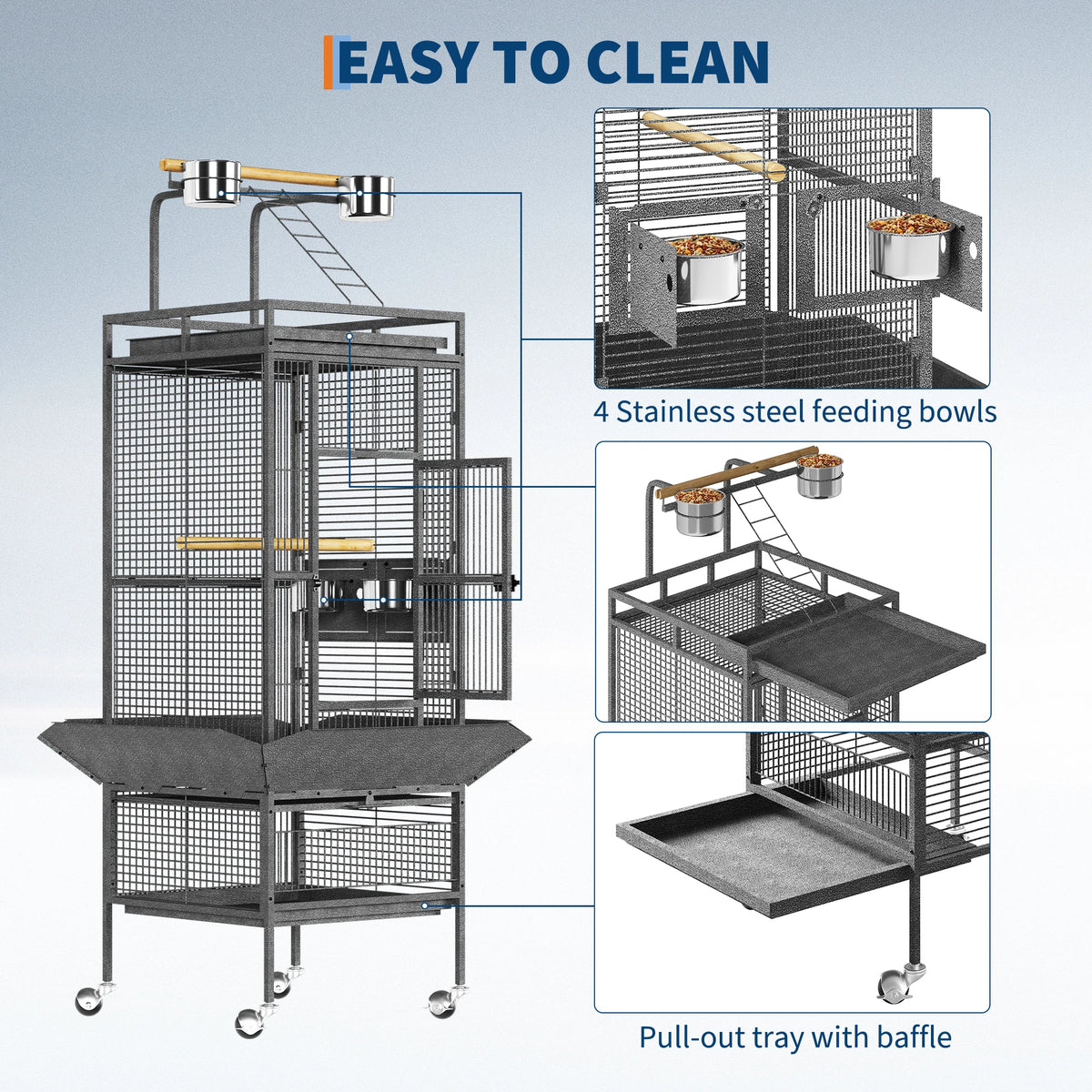 Premium Wrought Iron Play Top Bird Cage With Rolling Stand
