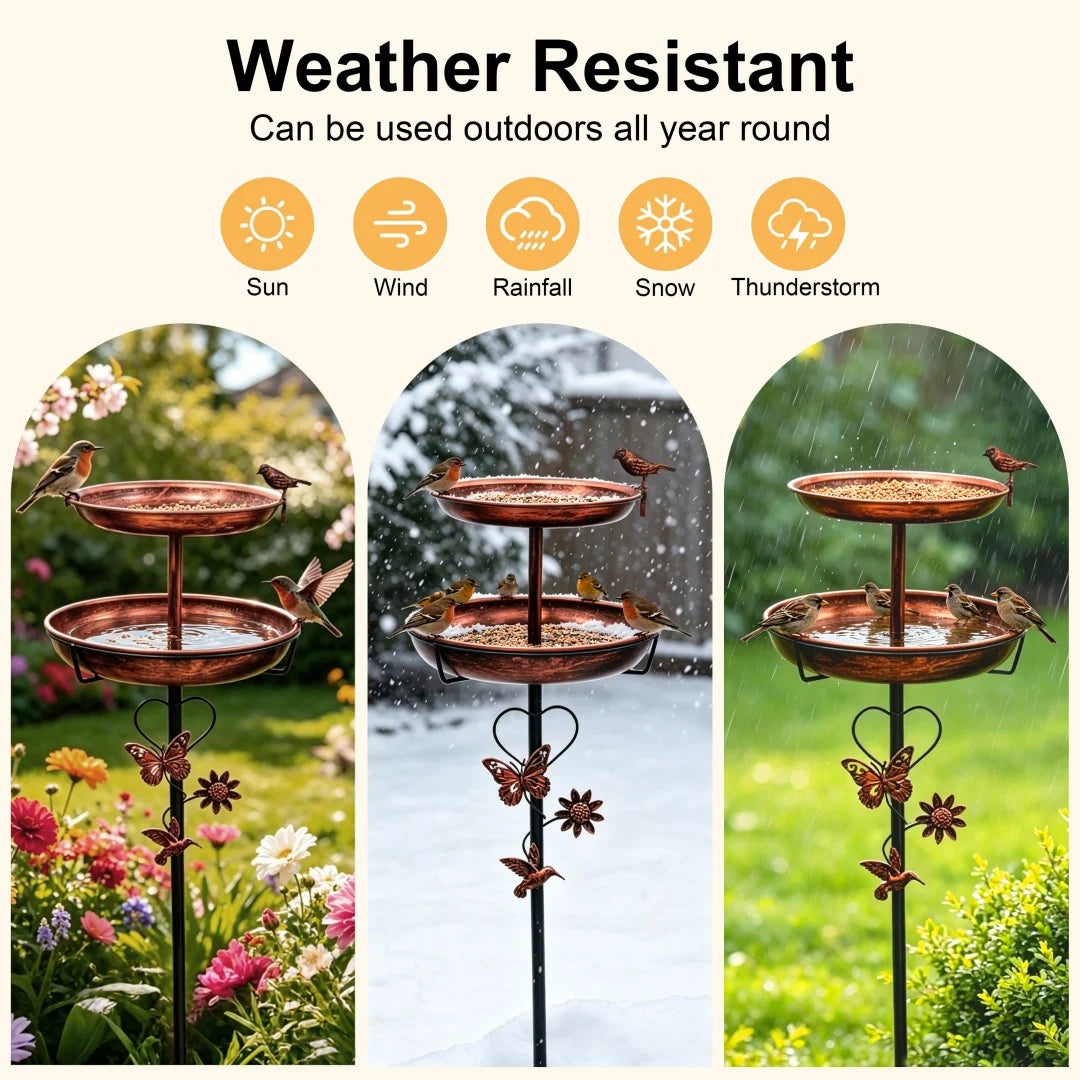 Dual Tier Outdoor Bird Feeder And Birdbath Stand For Gardens