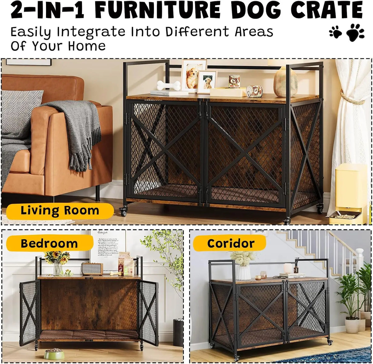 Garvee Heavy Duty Pet Crate Furniture Style With Double Doors