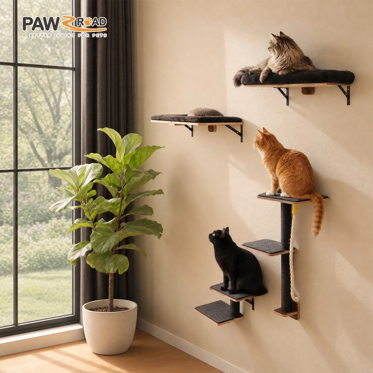 Pawz Road Wooden Cat Climbing Wall Shelves With Sisal Posts