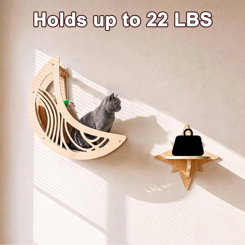 CWV Wall Mounted Cat Shelves With Moon Star Wooden Platforms