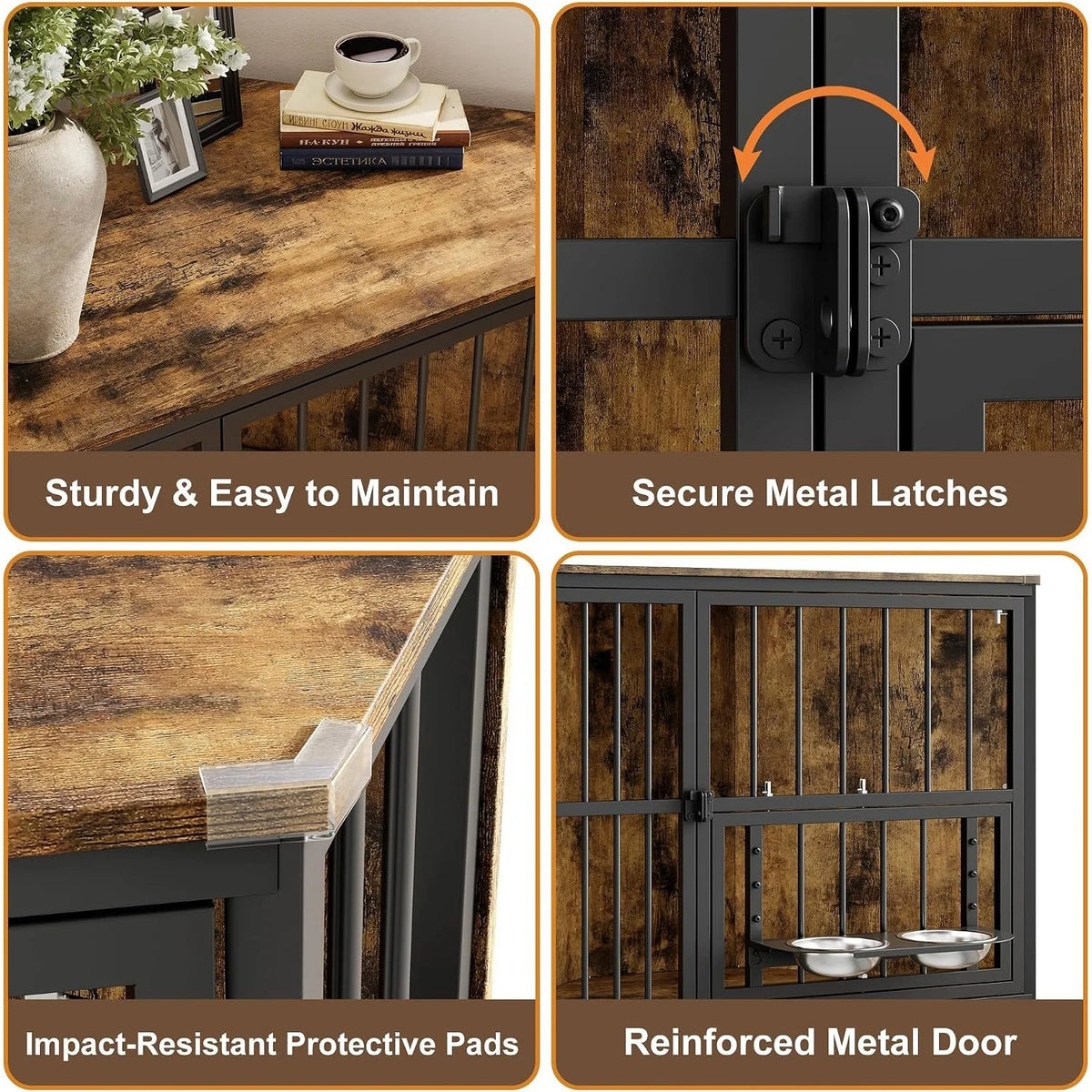 Wooden Corner Dog Crate Rotating Feeding Door And Secure Locks