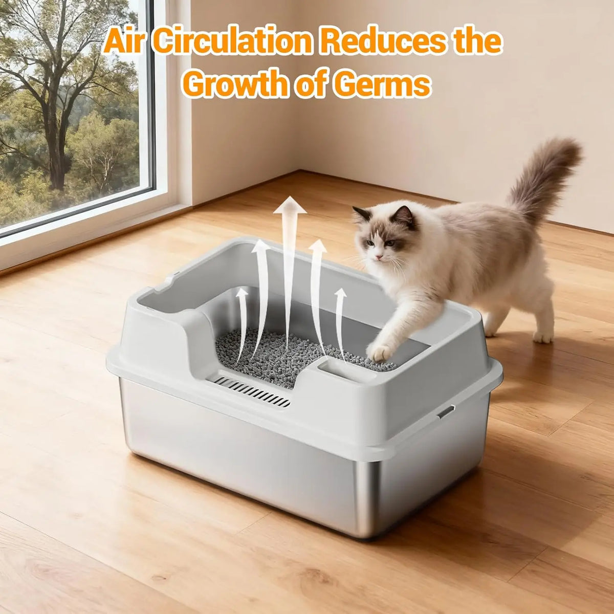 HiMISS Stainless Steel Enclosed Cat Litter Box High Walls