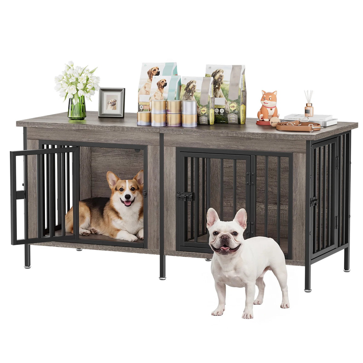 JHK Double Door Wooden Dog Kennel For Indoor Outdoor Pets