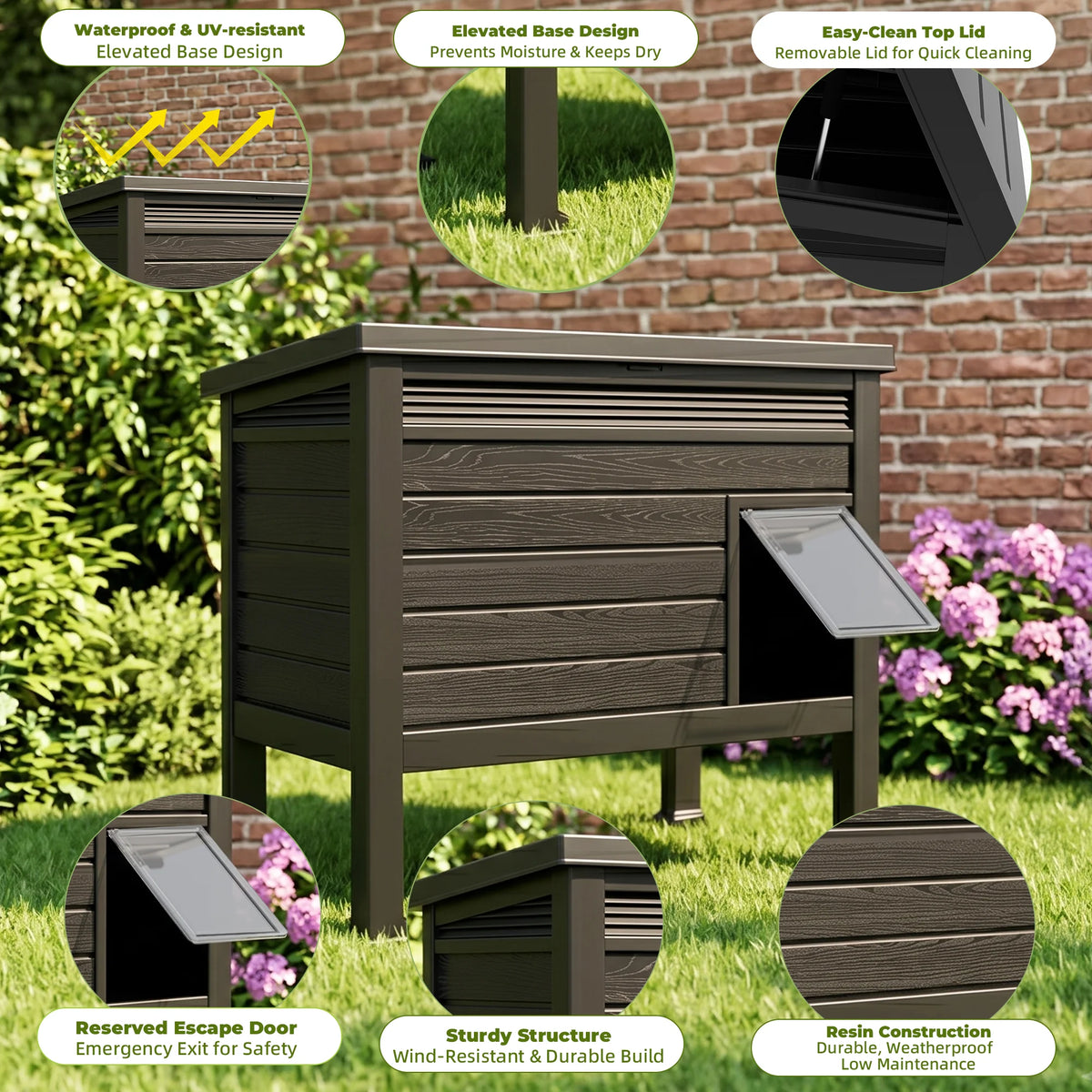 Waterproof Resin Outdoor Cat House With Elevated Base