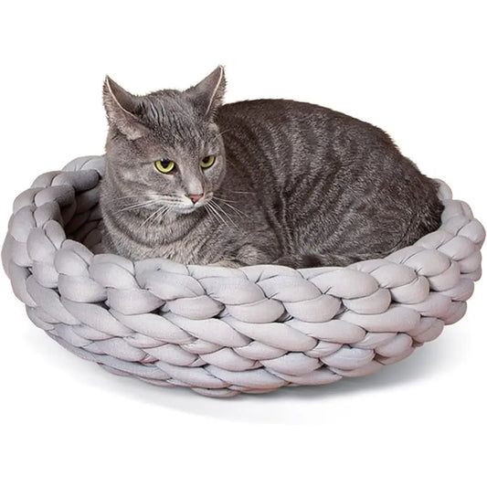 Handwoven Knitted Round Comfortable Cozy Cat Bed Cushion