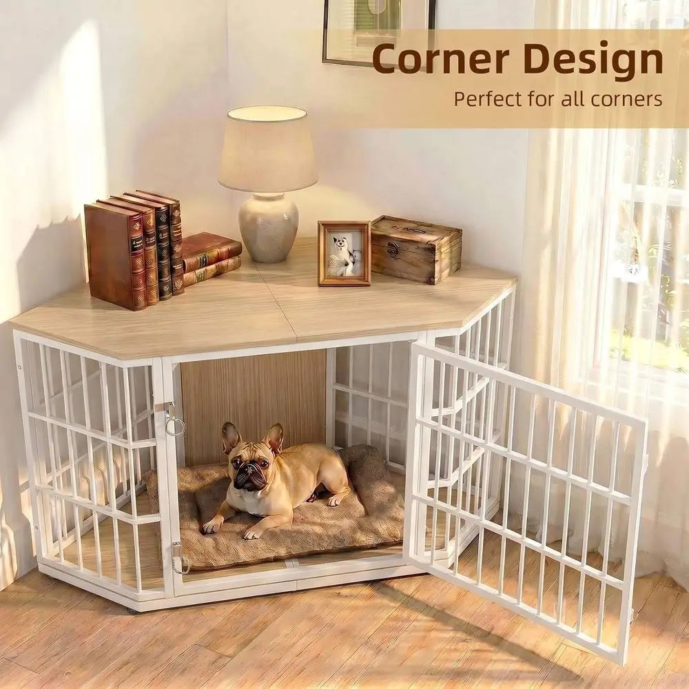 Practical Wooden Dog Crate Featuring Integrated End Table