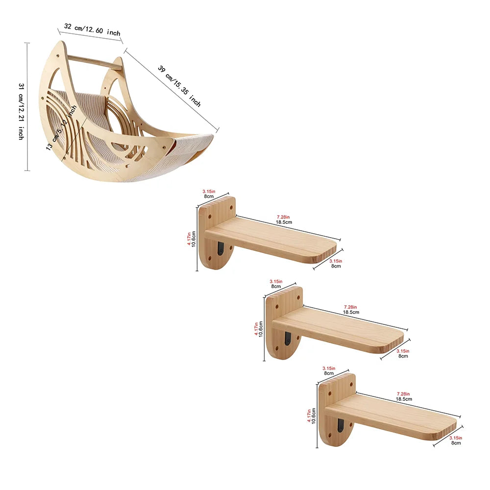 CWV Wall Mounted Cat Shelves With Moon Star Wooden Platforms
