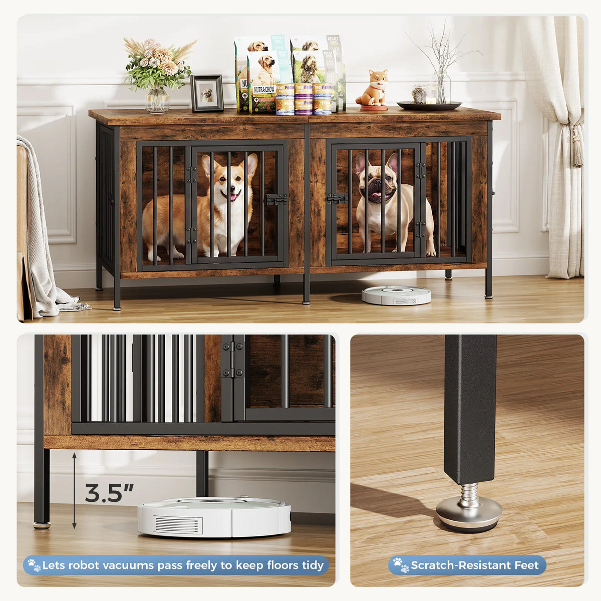 JHK Double Door Wooden Dog Kennel For Indoor Outdoor Pets