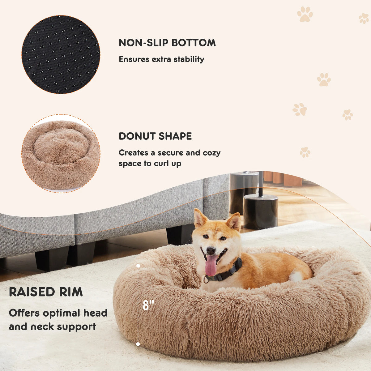 JHK Premium Calming Dog Bed With Soft Washable Faux Fur