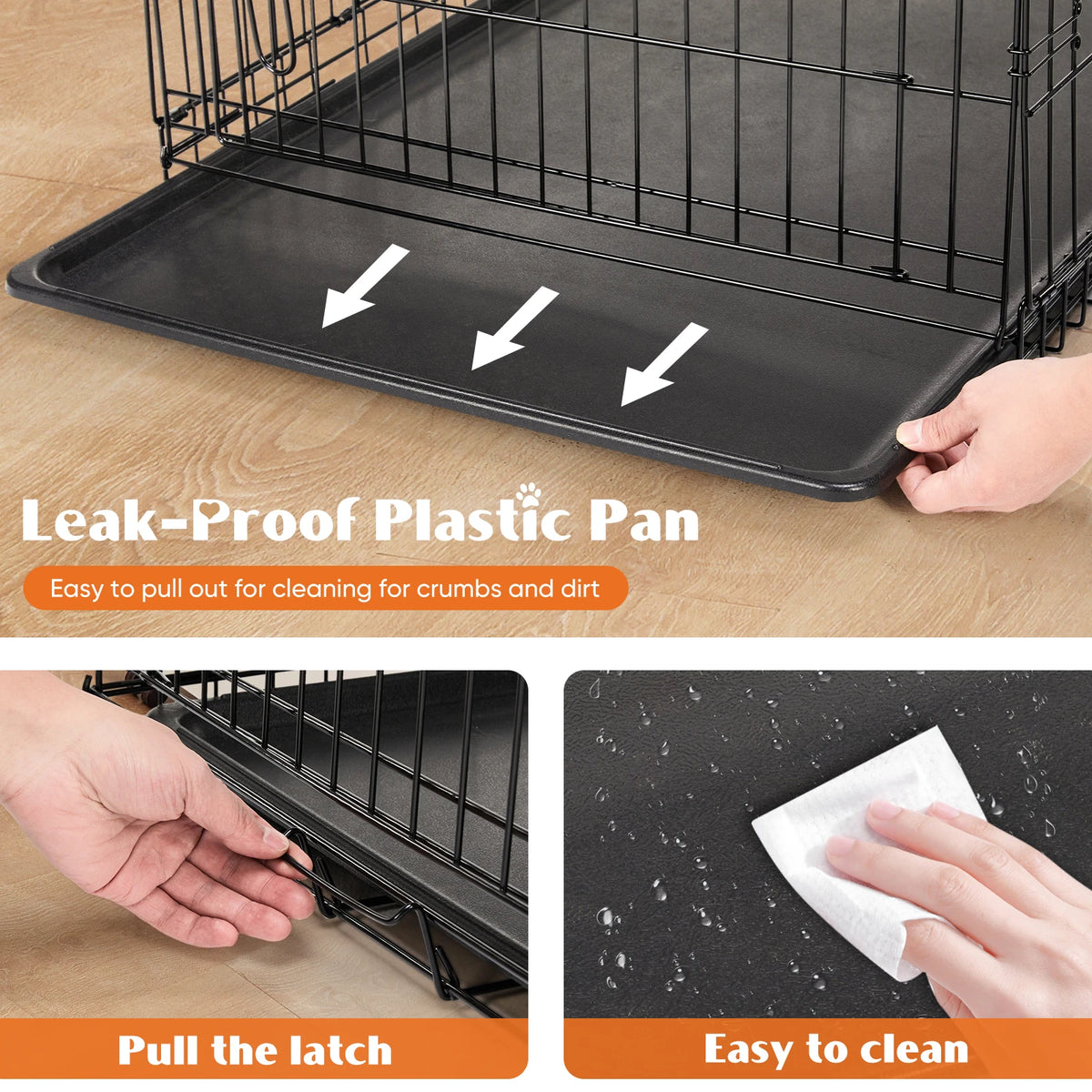JHK Double Door Folding Metal Dog Kennel With Leakproof Tray