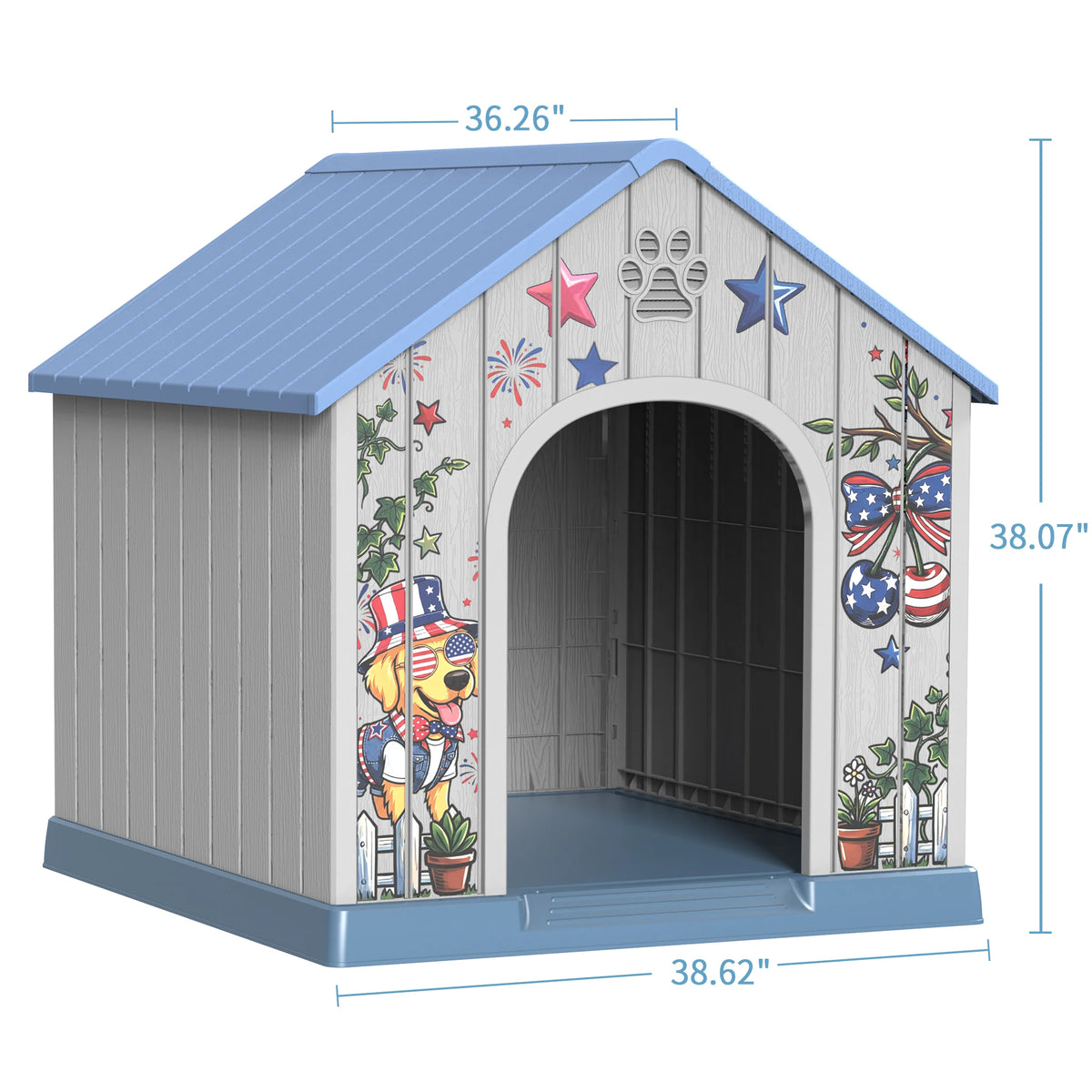 Weatherproof Outdoor Plastic Dog House With Printed Door Design